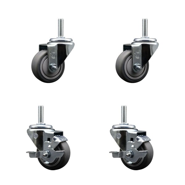 Service Caster 3 Inch Thermoplastic Rubber Wheel Swivel 34 Inch Threaded Stem Caster Set 2 Brakes SCC SCC-TS20S314-TPRB-34212-2-TLB-2 - main